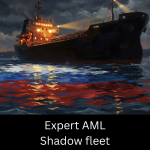 Expert AML Shadow Fleet training graphic showing an oil tanker at sea.
